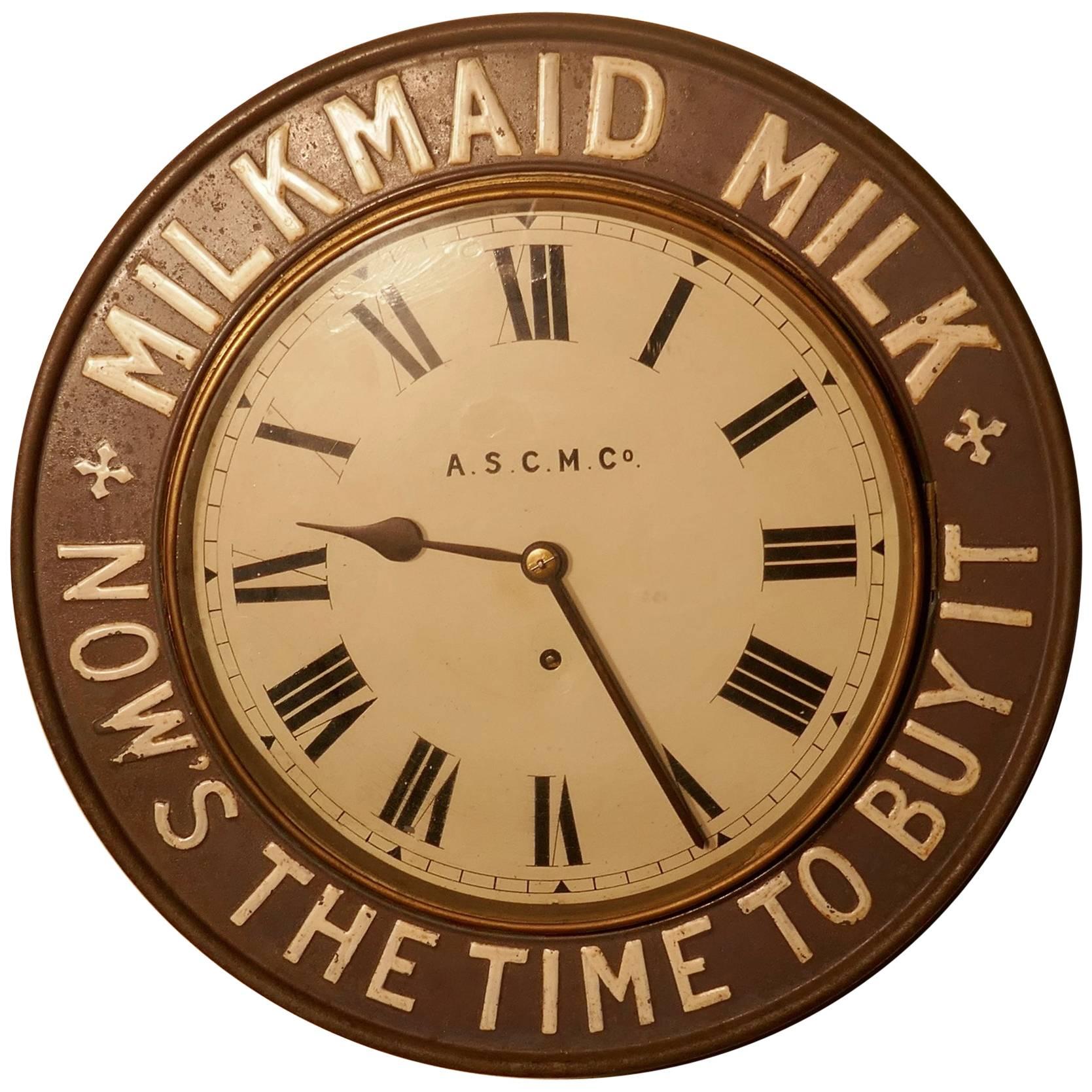 Original Mikmaid Milk Advertising Clock, from 1890 by the A.S.C.M Co