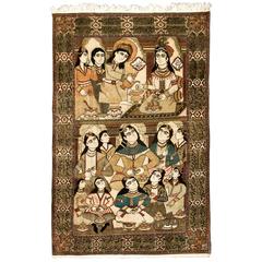 Late 19th Century Kashan Pictorial Mohtasham Carpet
