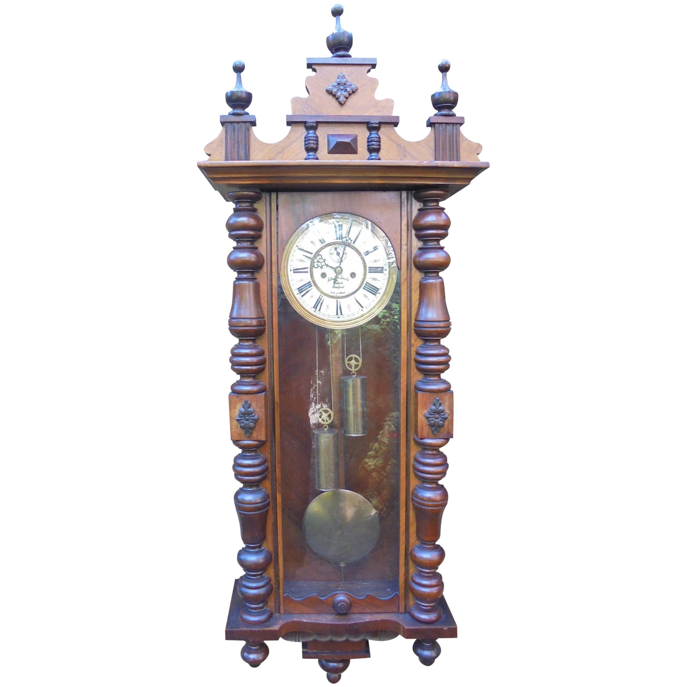 Antique Walnut Cased Double Weight Vienna Wall Clock Fattorini Bradford