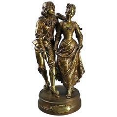 Antique Bronze Sculpture by Adriene Etienne Gaudez, the Dance Lesson, circa 1870
