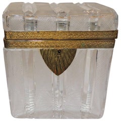 Wonderful French Faceted Etched Crystal Bronze Ormolu Mounted Casket Jewelry Box