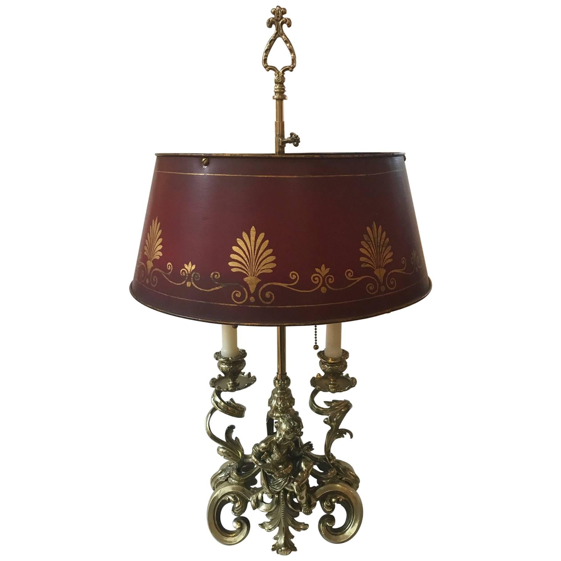 19th Century Polished Bronze Candelabra Bouillotte Lamp