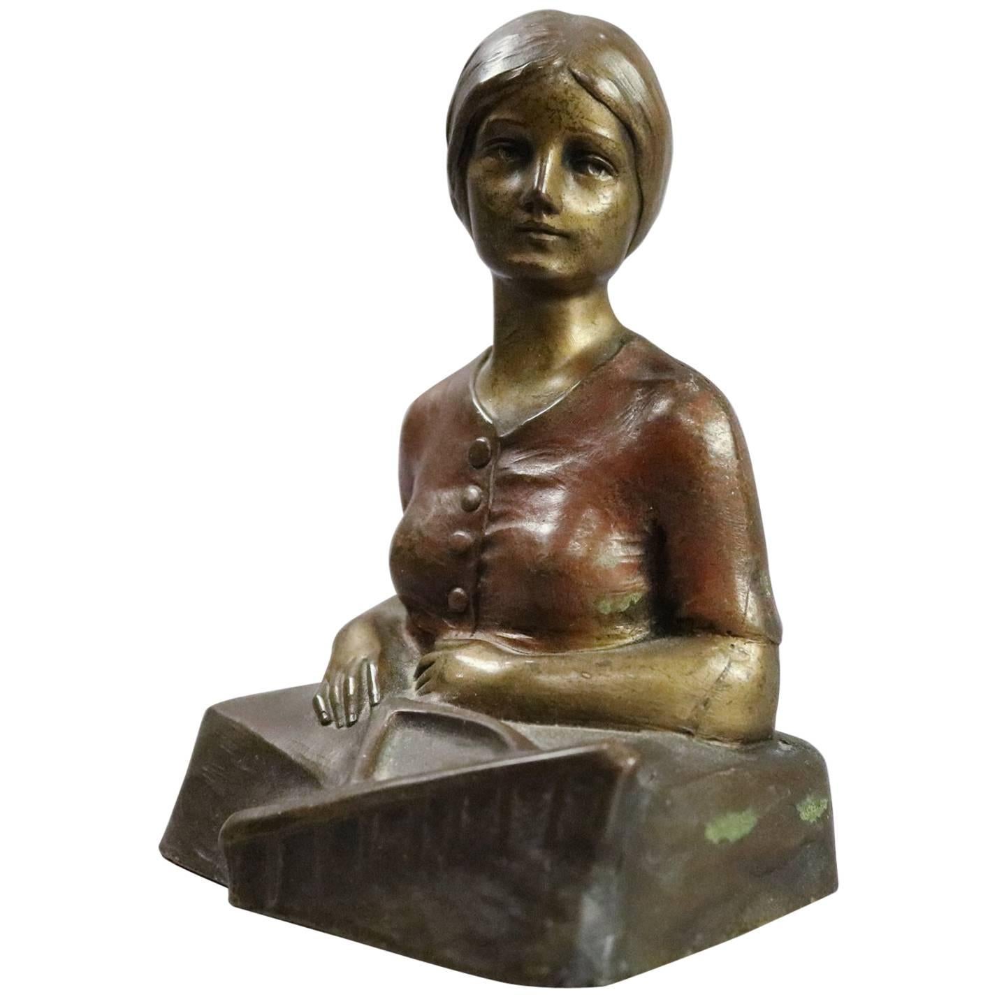 Antique Art Nouveau Austrian Cold Painted Bust Sculpture by P