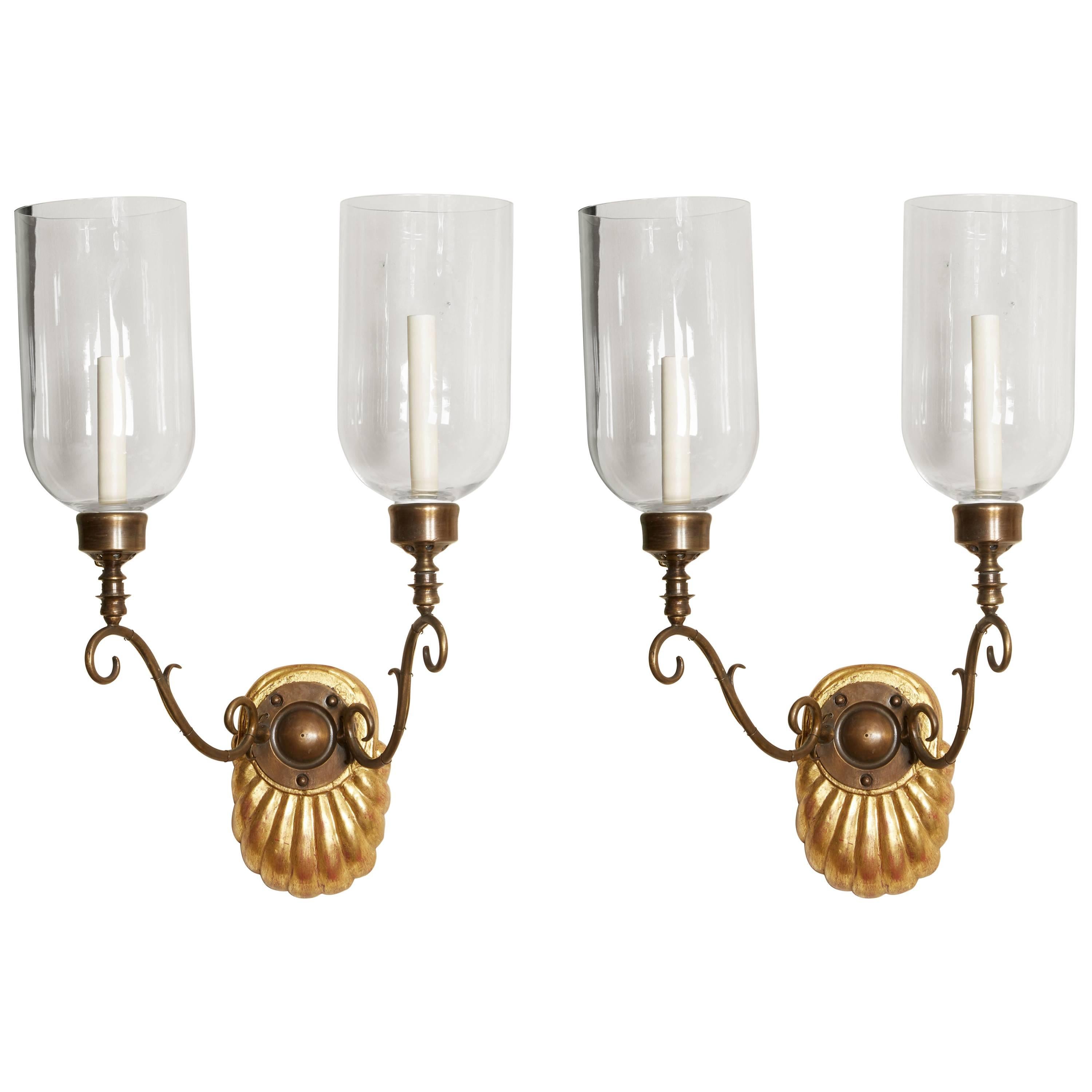Pair of Two-Light Hurricane Shade Sconces For Sale
