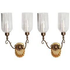Pair of Two-Light Hurricane Shade Sconces