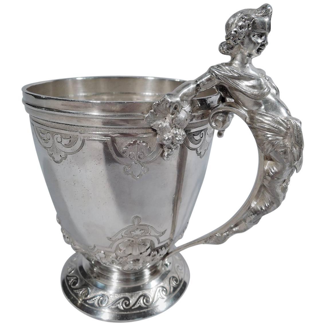 Early Gorham Classical Coin Silver Baby Cup with Figural Handle