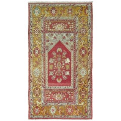 Red 20th Century Hand knotted Antique Turkish Prayer Design Throw Rug