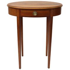 Baker Furniture, Sheraton Style Oval Side Table with Marquetry Top with Seashell