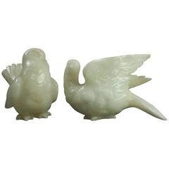 Pair of Vintage Italian Figural Hand-Carved Alabaster Sculptures, Doves