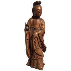 Chinese Carved Boxwood Figure of Guanyin, Mid-Qing Dynasty