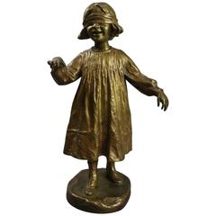 Antique Bronze Sculpture, Hide-n-seek, Signed A. Maring of Little Girl