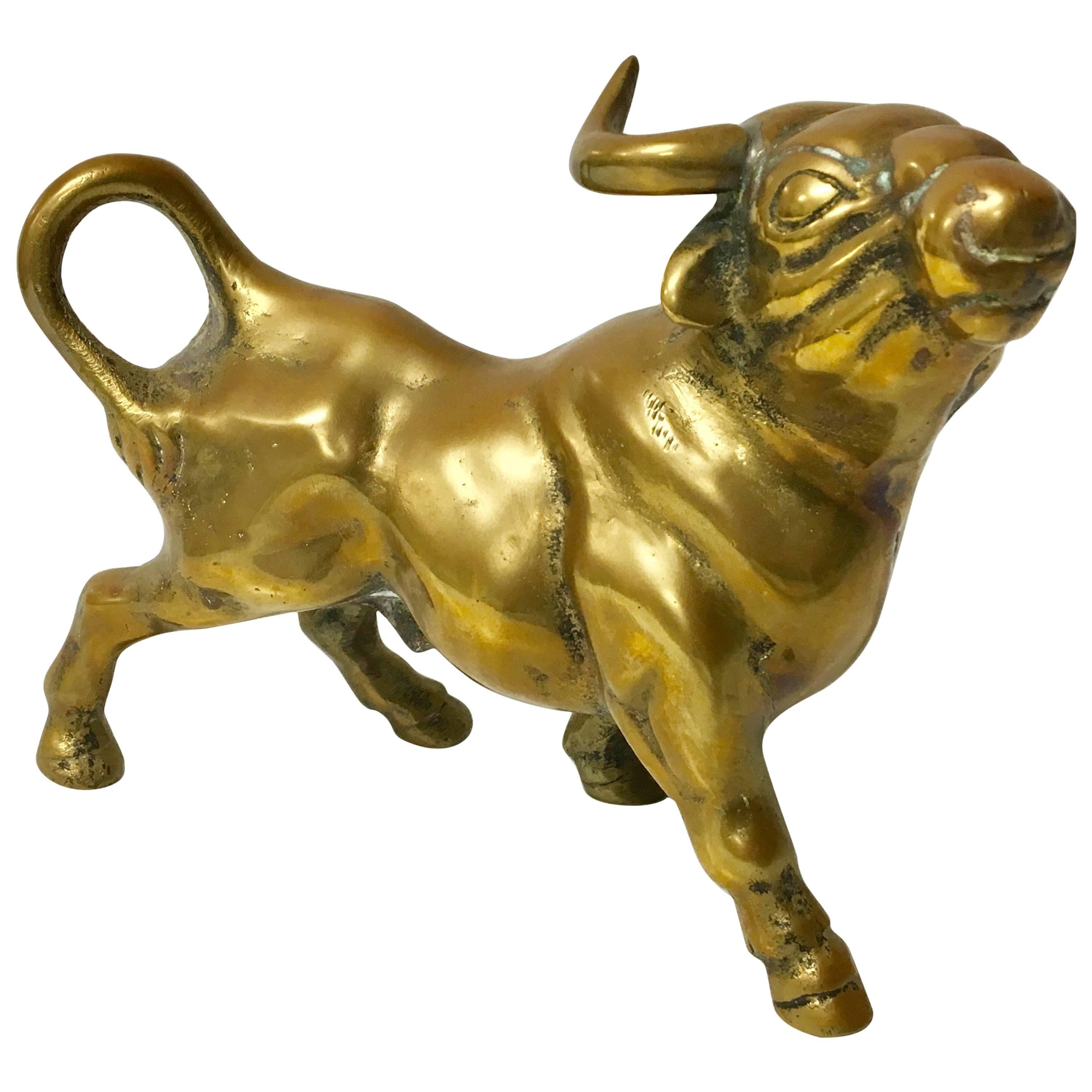 Striking MidCentury Cast Brass Bull Sculpture For Sale at 1stDibs