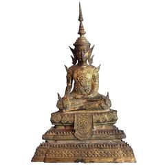 Large Thai Buddha, Gilt Bronze, Rattanakosin Period, 19th Century