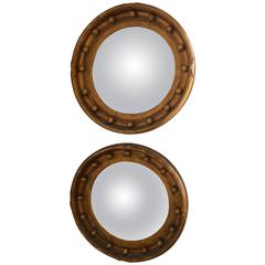 Antique Pair of English Regency Style Bullseye Convex Mirrors in Gilt Gold Finish