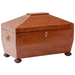 1880s Large Yew Wood English Tea Caddy with Three Compartments