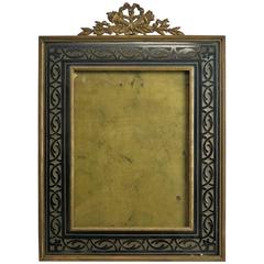 Antique Neoclassical Ebonized Bronze Picture Frame, Torchiere Crest, circa 1880
