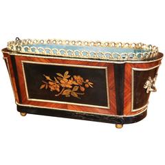 19th Century French Napoleon III Rosewood and Bronze Jardinière with Marquetry