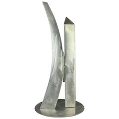 Mid-Century Modern Style Abstract Brushed Chrome Sculpture "Towers" Sgnd MB-2004