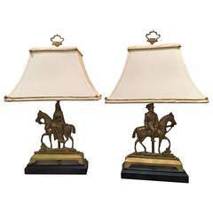Pair of Brass Chenets Adapted as Table Lamps on Wood Bases, 19th Century 6