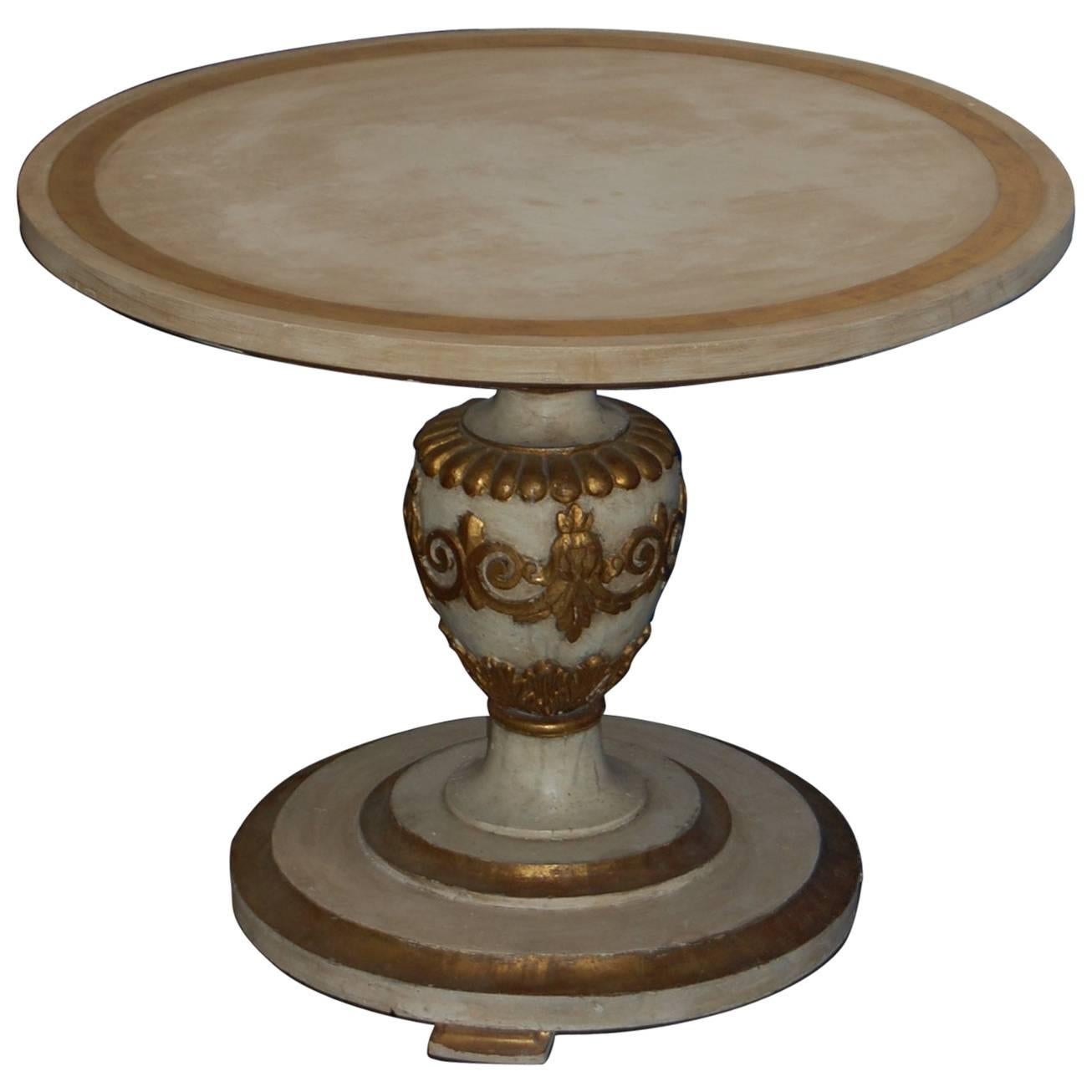 Mid-20th Century Painted Italian Table with Carved Urn Column and Gold Accents For Sale