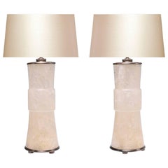 Pair of Modern Elegant Form Rock Crystal Quartz Lamps