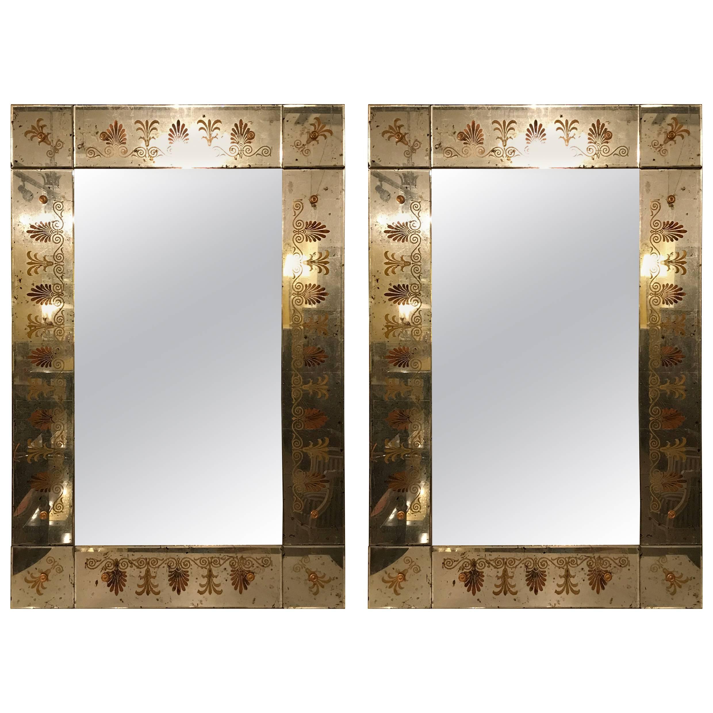 Pair of Hollywood Regency Maison Jansen Églomiséd Framed Mirrors