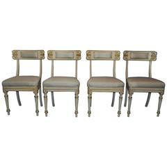 Set of Four Italian Klismos Style Side Chairs in White Paint and Silk Seat Pads 9