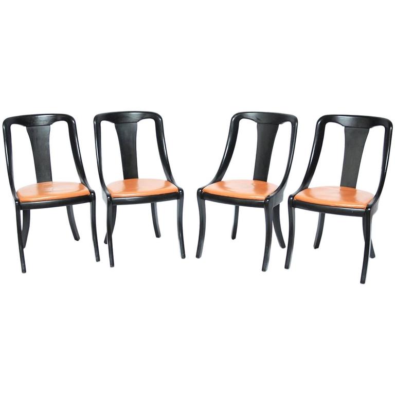 Set of Four MidCentury Black Lacquer Scoop Dining Chairs at 1stDibs