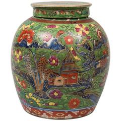 Chinese Clobbered Vase and Lid, circa 1800
