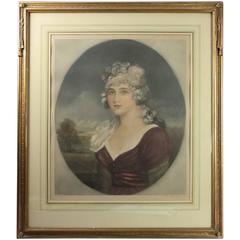 Antique British John Cother Webb Mezzotint Bust of Young Woman Signed c1916