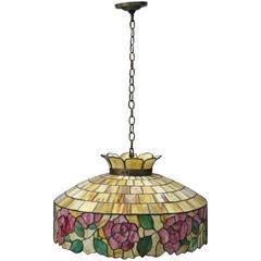 Arts & Crafts Wilkinson School Leaded Stained Glass Chandelier:: circa 1920