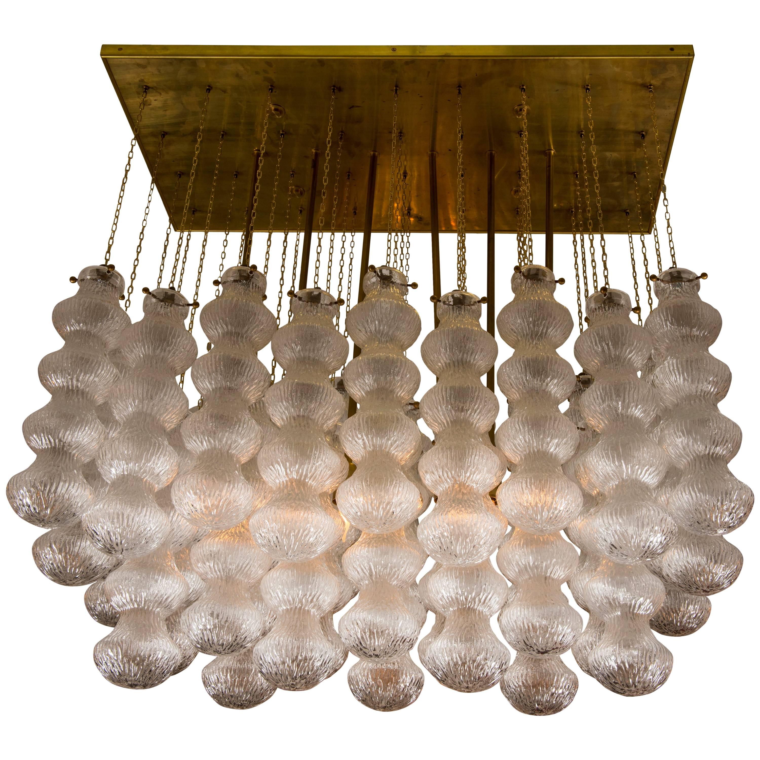 Mid Century Modern Murano Glass and Brass Chandelier By Seguso