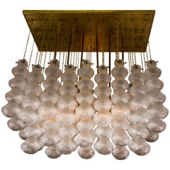 Mid Century Modern Murano Glass and Brass Chandelier By Seguso