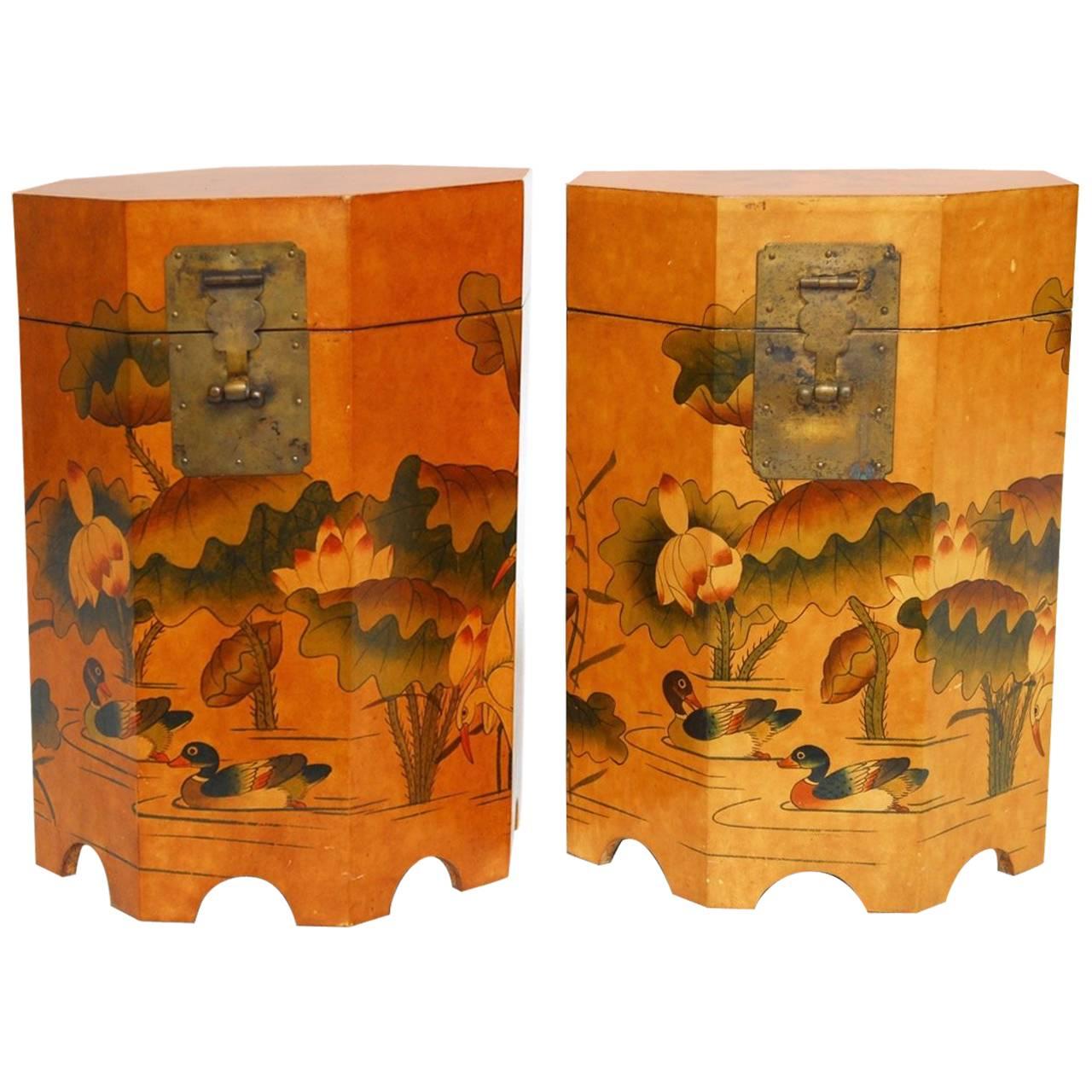 Pair of Chinese Lacquered Octagonal Drinks Tables