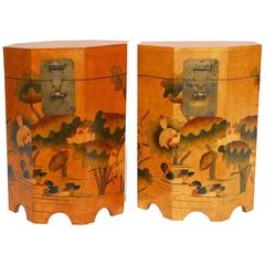 Vintage Pair of Chinese Lacquered Octagonal Drinks Tables