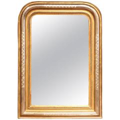 Antique 19th Century French Louis Philippe Gilt and Silver Mirror with Engraved Decor