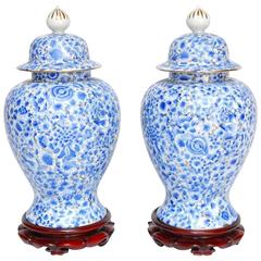 Pair of Chinese Porcelain Blue and White Ginger Jars