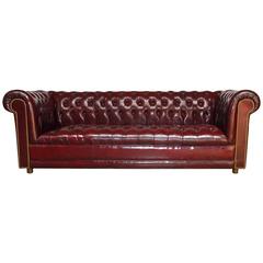 English Cordovan Tufted Leather Chesterfield Sofa