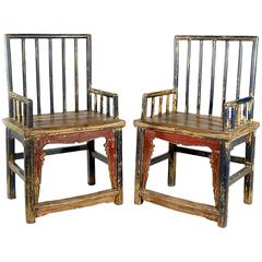 Pair of Chinese Spindle Back Armchairs 6