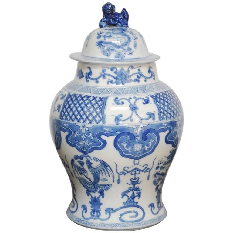Chinese Blue and White Porcelain Ginger Jar For Sale at 1stdibs