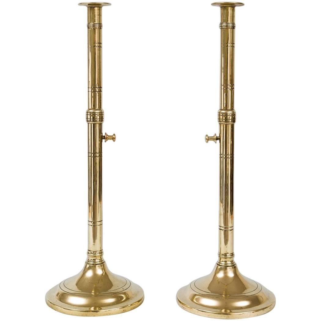 Pair of Antique Brass Pulpit Candlesticks For Sale