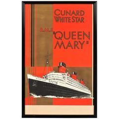 Vintage Wm. Howard Jarvis Cunard White Star R.M.S. "Queen Mary" Poster