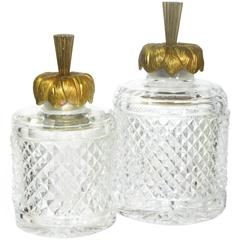 Set of Two French Cut Crystal and Gilt Bronze Vanity Bottles