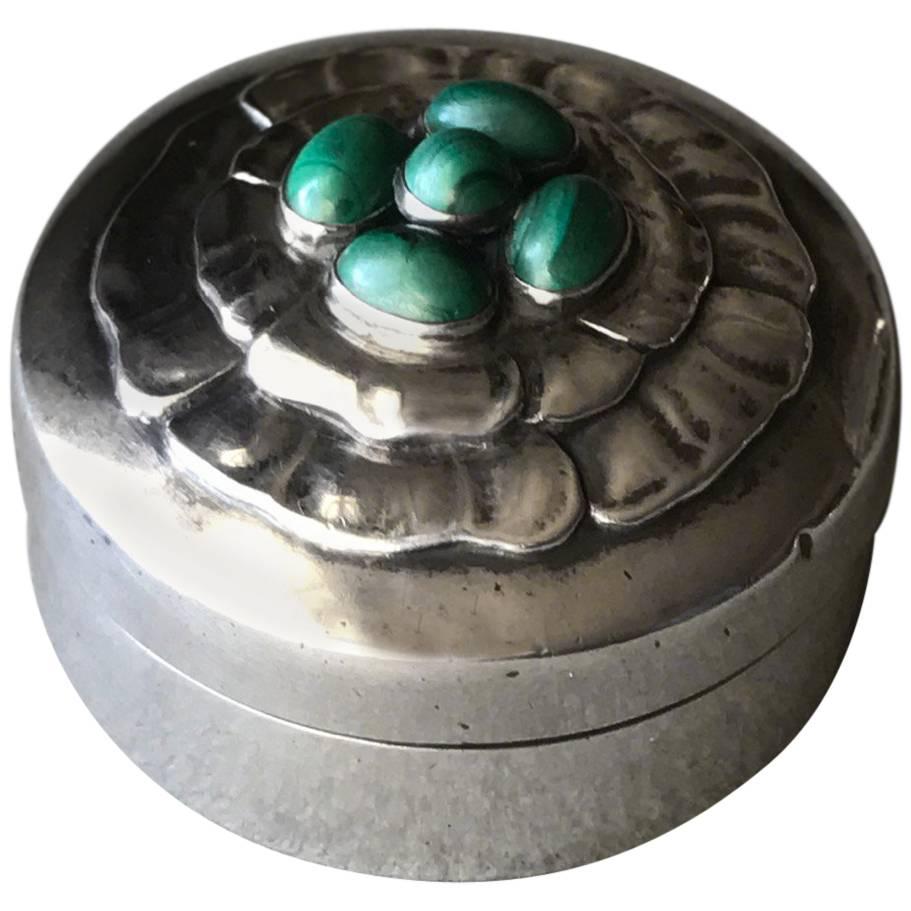 Georg Jensen Sterling Silver Compact No 143A with Malachite For Sale