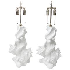 Pair of Classic Sirmos White Seashell Form Table Lamps 1