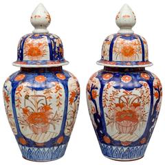 Pair of Large Imari Vases with Lids, circa 1890
