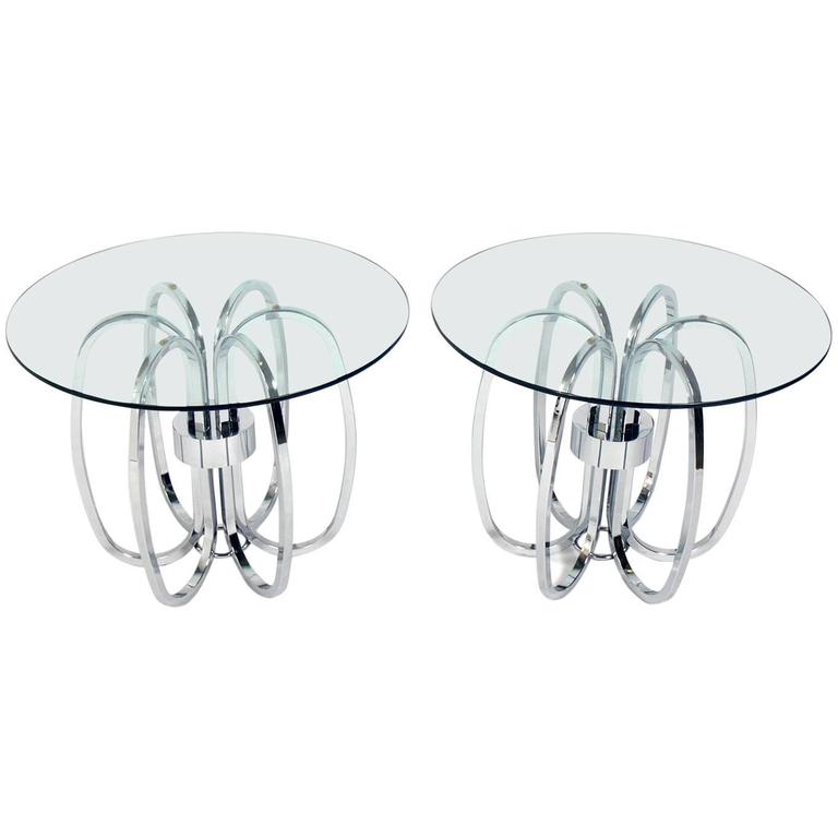 Pair of Sculptural Chrome Loop Tables For Sale at 1stDibs