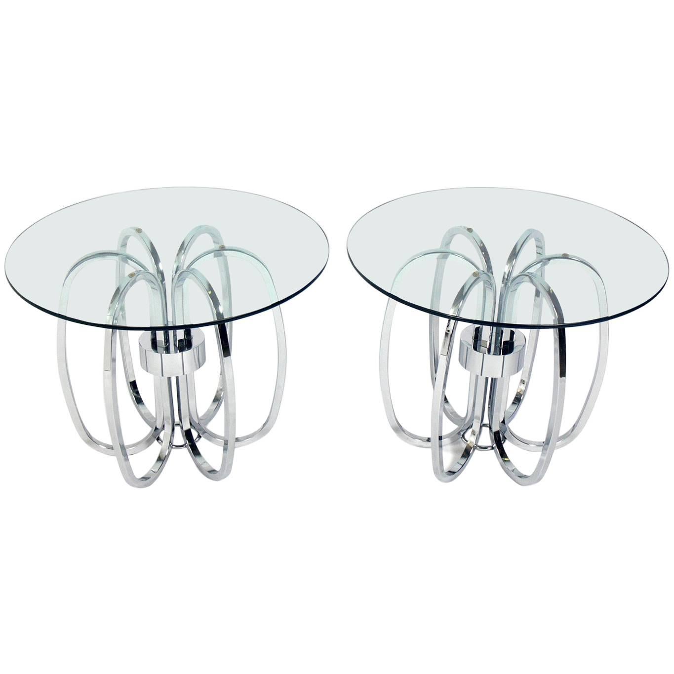 Pair of Sculptural Chrome Loop Tables For Sale