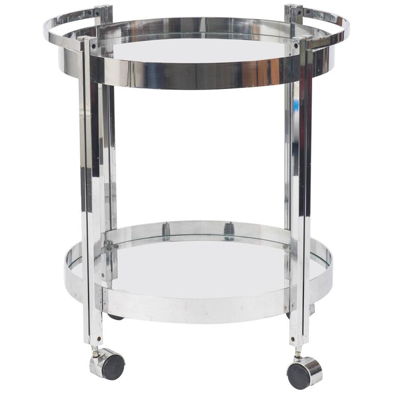 MidCentury French Chrome and Glass Bar Cart at 1stDibs