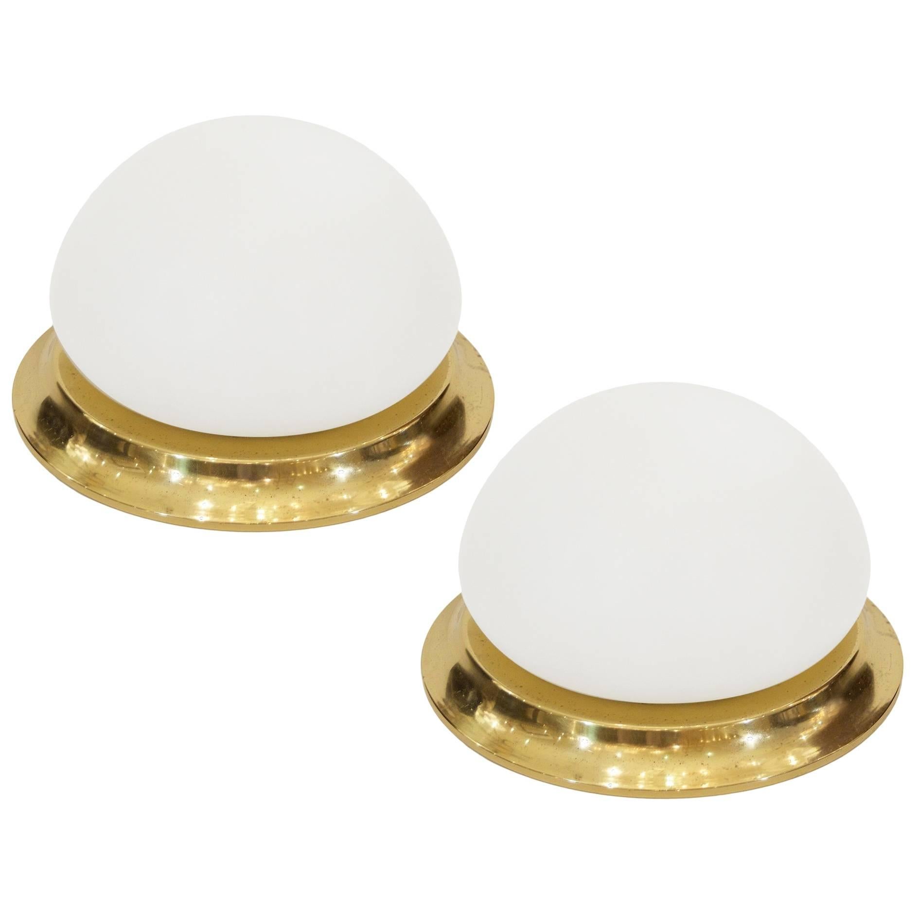 Opal Glass and Brass RZB Leuchten Flushmount Lights For Sale